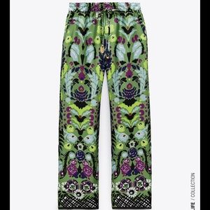 Zara Printed Flowy Pull String High Waisted Pants